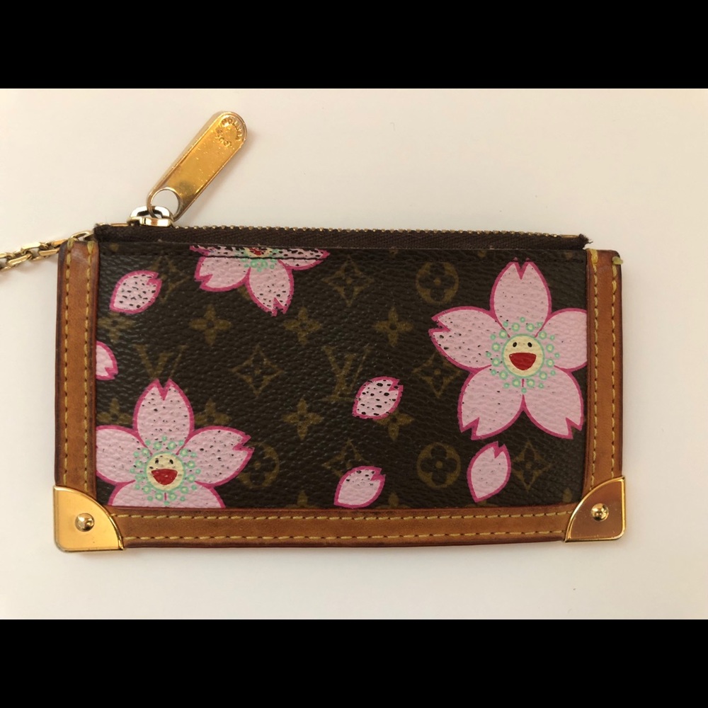 Cles Coin Case Pink Cherry Blossom Mono Canvas - Picture 3 of 8